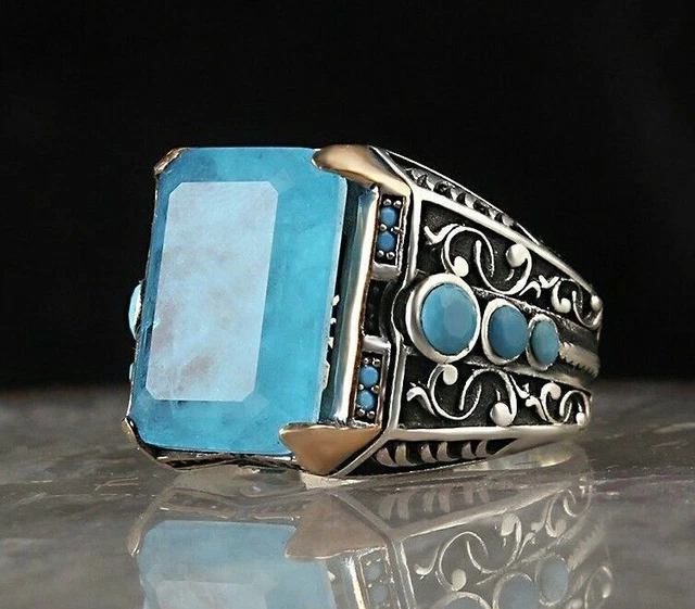Bague pour homme Paraiba faite à la main en argent sterling 925 avec...