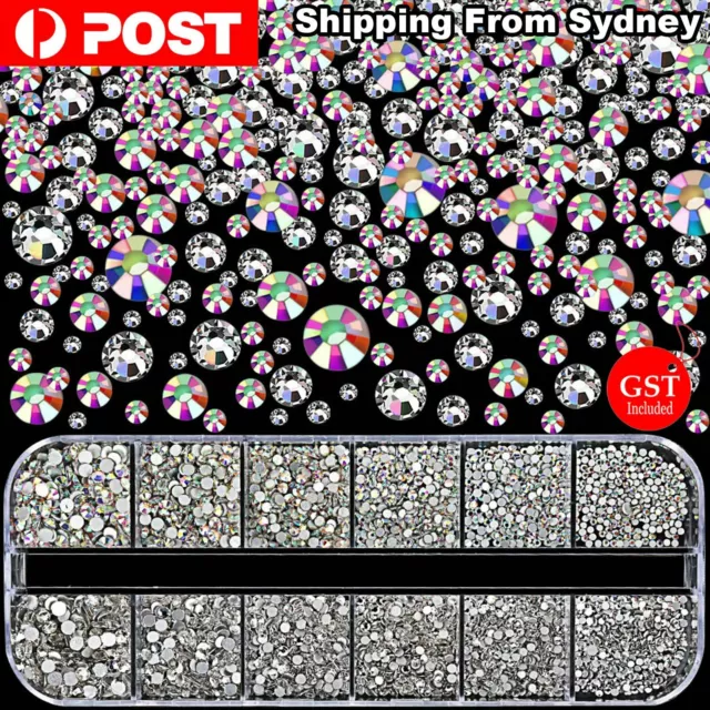 Flat Back Box Crystal Nail Art Decor AB Nails Rhinestones Diamond Beads 12 Grids