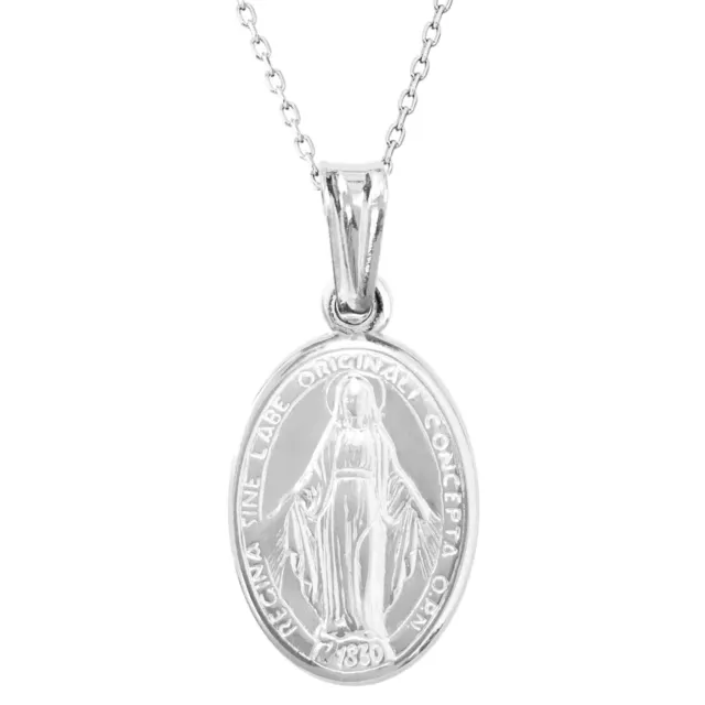 Sterling Silver Miraculous Mary Italian Medal Charm Pendant Necklace