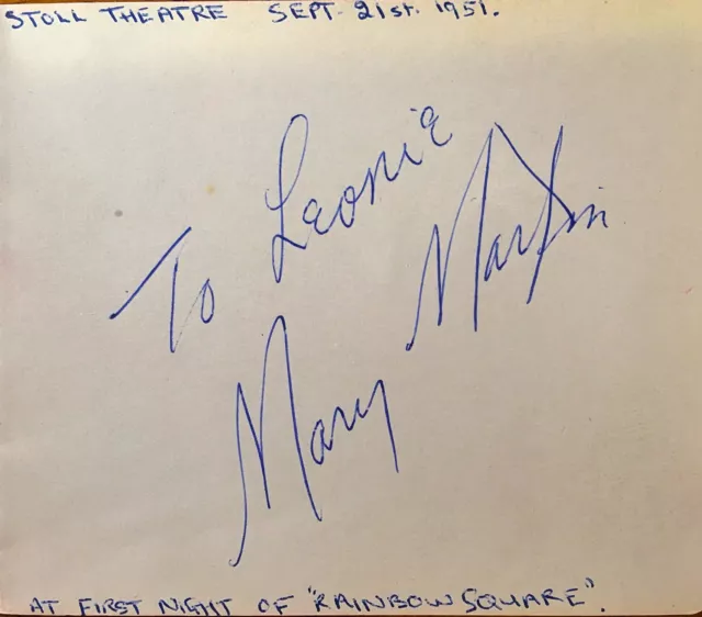 Mary Martin Autograph At First Night 'Rainbow Square' .Stoll Theatre London