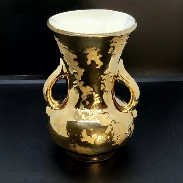 Pioneer Pottery Co. USA Warranted 22kt. Gold Marbled 5 3/4” Double Handled Vase