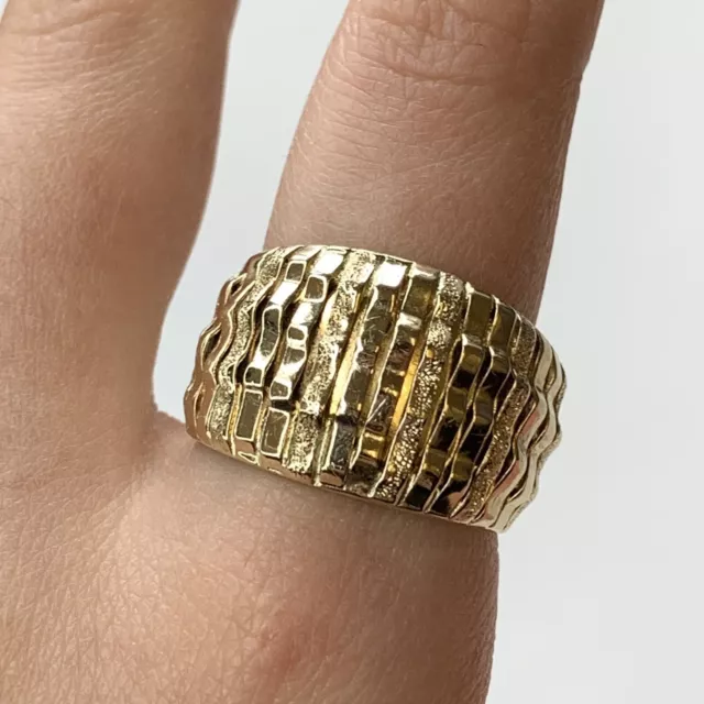 Statement Italian Textured Gold Chunky Band Ring 9ct 9k Yellow Gold - Size V