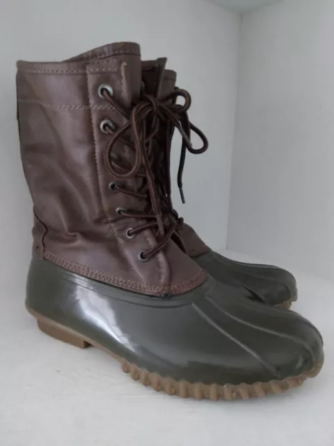 Madden Girl FLURRY Duck Boots Brown Olive Green Lace Up and Zipper Womens Size 8