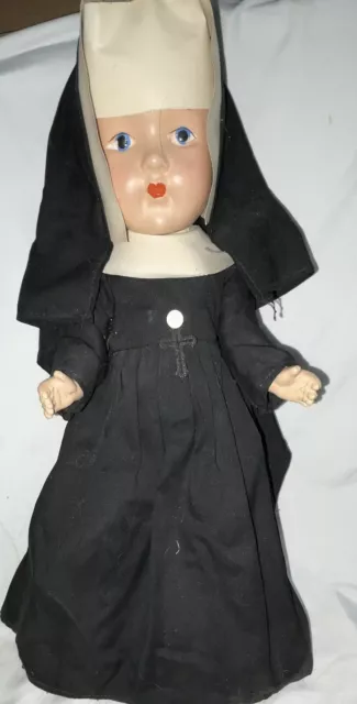 14" ANTIQUE All Composition NUN DOLL Circa 1930's, Org. Clothes