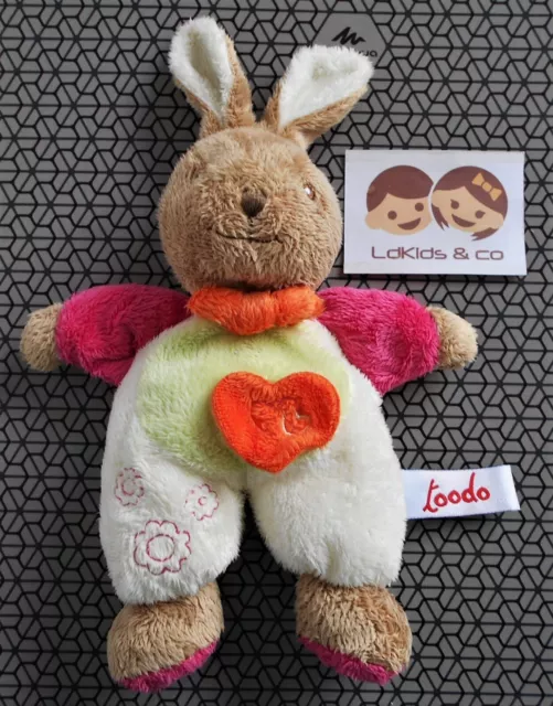 Doudou Peluche TOODO LAPIN Vert Rose Orange Fleurs Coeur  22 cm D1077