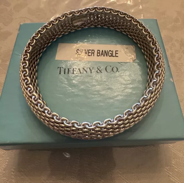 Fine Tiffany & Co Somerset Mesh Weave Flexible Bangle Sterling Silver Bracelet