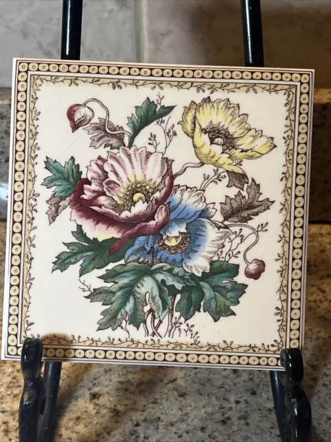 Vintage H & R Johnson Decorative Floral Ceramic Tile Made in England