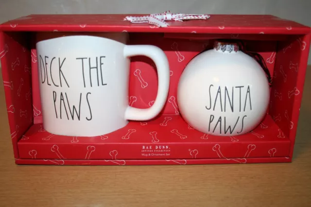 Rae Dunn Deck The Paws Christmas mug & Santa Paws Ornament Gift Set NIB