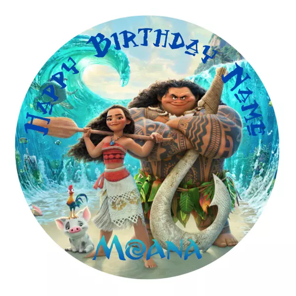 REAL ICING Moana Personalised Cake Topper Edible Kids Party Decoration Image