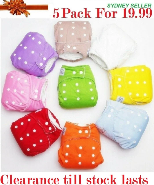 5X Pack  Modern Reusable Baby Cloth Adjustable  Nappies Diapers Bulk Nappy Syd