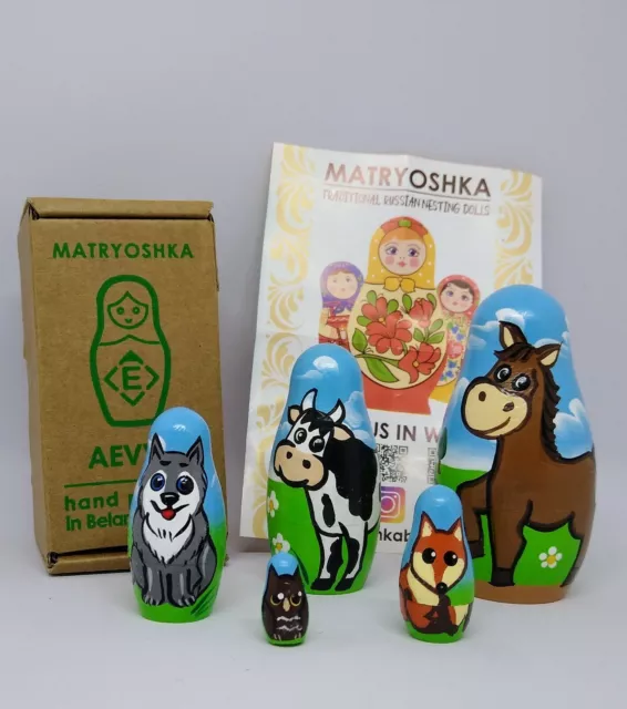 Matryoshka Traditional Russian Nesting Dolls ~Animals~ 5 Dolls 1" - 3.5"