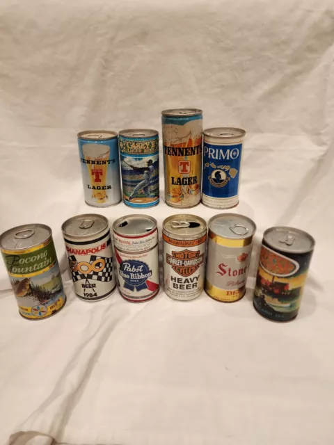 Assortment vintage flat top beer cans