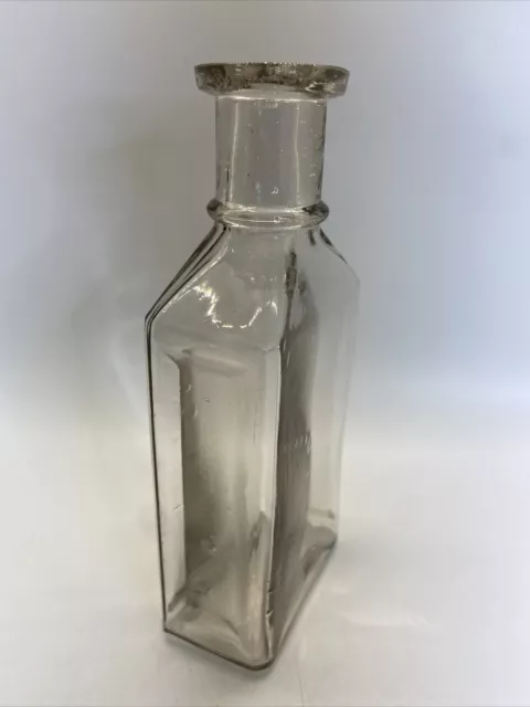 Vintage Rectangle Indented Glass Bottle Apothecary Empty Bottle 5 3/8" Tall 2