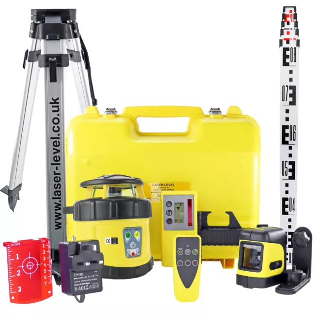 Rotary Laser Level Self Leveling For Ground-Works With Crossline & Tripod/Staff