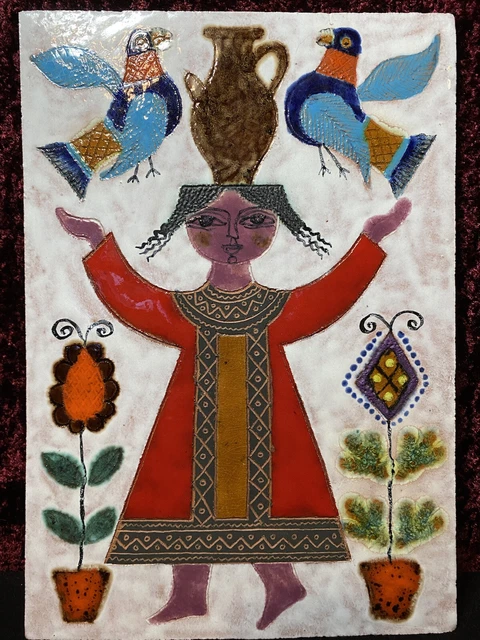 Israelí Artist Irene Awret Ceramic Relief Tile Handmade Pottery Ceramic Original