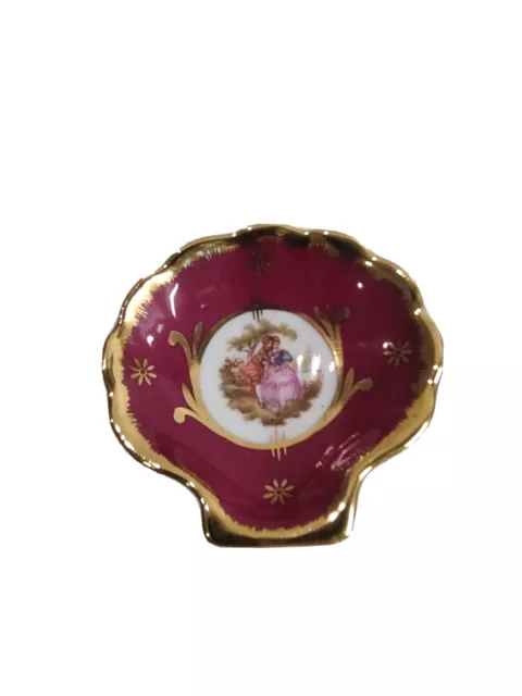 Limoges Miniature Shell Shape Trinket Dish, Porcelain, Hand painted Decorative
