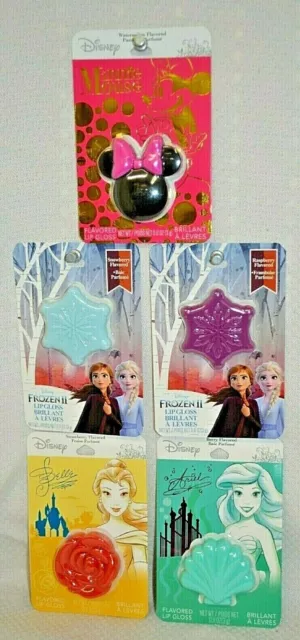 5 PC DISNEY Lip GLOSS Frozen II Ariel BELLE Minnie MOUSE Purple BLUE Rose GIFT