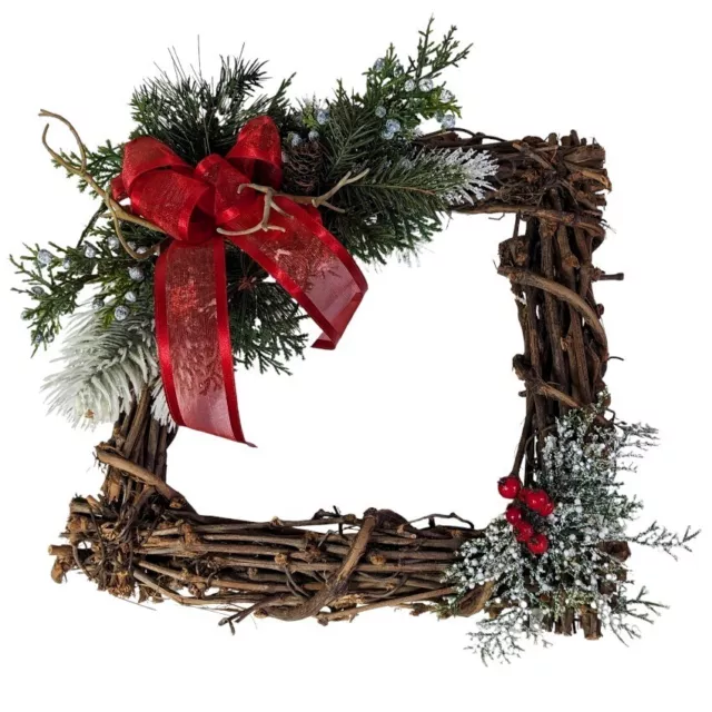 Christmas Grapevine Wreath w/Faux Floral Antlers Wired Ribbon Centerpiece Gift
