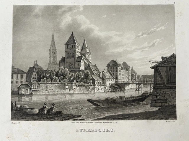 Estampe circa 1835 - Vue de STRASBOURG - Gravure ancienne - Bas-Rhin
