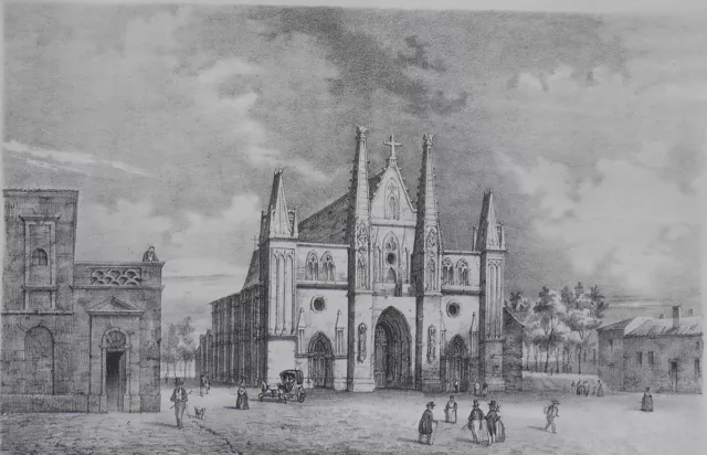 Lithographie Originale XIXème - Église de Libourne - Gironde - J. Philippe