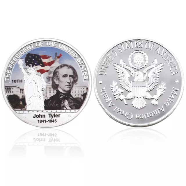 John Tyler 10th US President Metal Coin Silver Plated Challenge Coin for Gifts