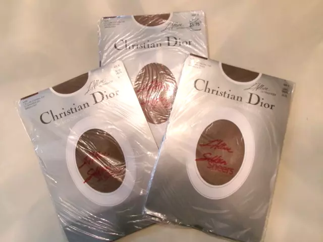 3 pr VINTAGE CHRISTIAN DIOR PANTY HOSE SILKEN SHEER W/LYCRA UNUSED TAUPE SIZE 3