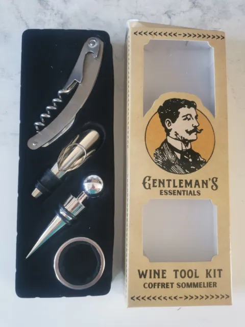Gentleman's Essentials Kit attrezzi vino - cavatappi, beccuccio, anello, tappo