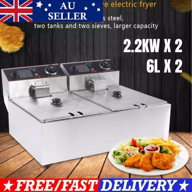 12L Stainless Steel Commercial Electric Deep Fryers Twin Fat Fryer Double  Tank