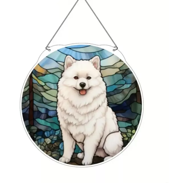 NEW 6” Samoyed Husky Suncatcher. Beautiful Colorful Piece With Hanger. NEW!!