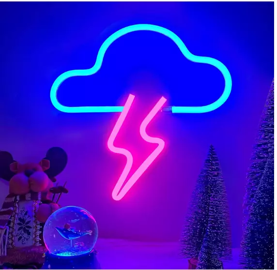 Neon Sign LED Cloud Lightning Neon Signs for Wall Decor Hanging Neon Light Batte