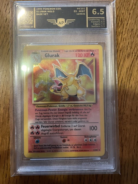 Pokémon Karte Glurak Charizard Base Set Holo 4/102 AP Grading 6 .5 Ex-Mint Psa