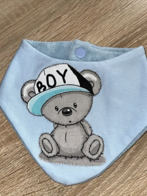 Baby Halstuch Dreieckstuch Sabbertuch Jersey Blau Teddy BoyApplikation DT#166