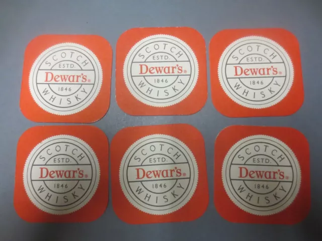 6 x DEWARS SCOTCH WHISKY Australian 1980,s Issue,Advertising Coasters, M