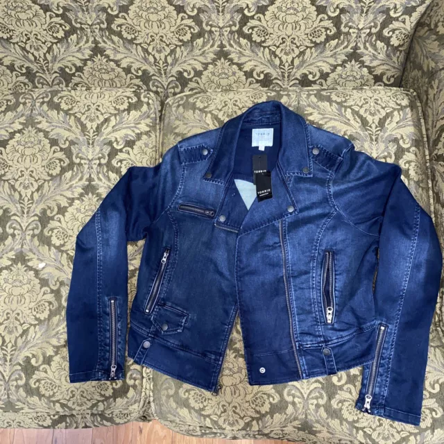 Torrid Jean Jacket Women Size 2 Indigo French Terry Moto Cropped Back- READ