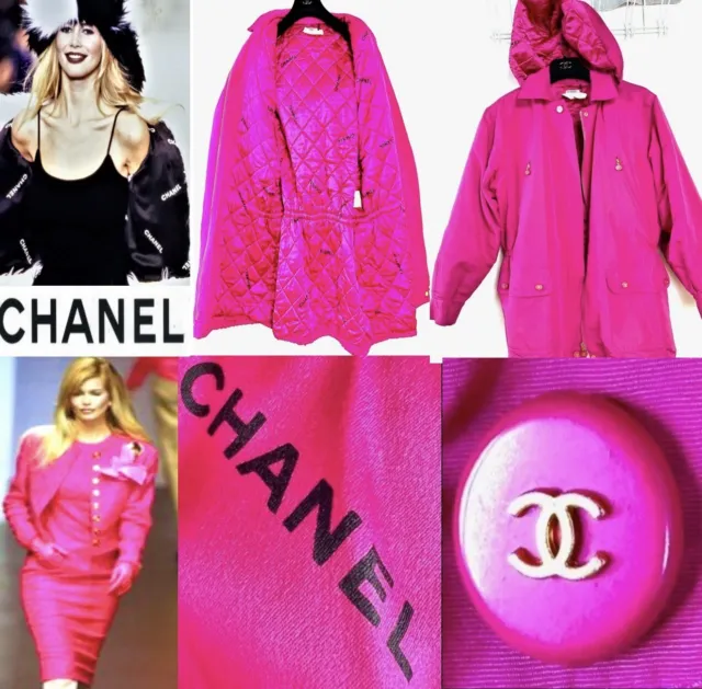 Chanel Vintage 1994 Pink Barbie Logo Coat 36 38 40 4 6 8 Jacket Belt 90s S M L