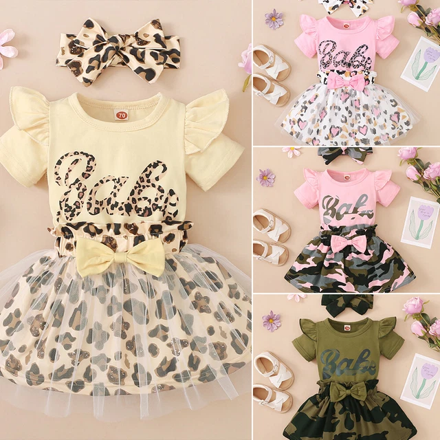 Newborn Baby Girls Outfits Ruffle Romper Camo Lace Dress Headband Set Clothes
