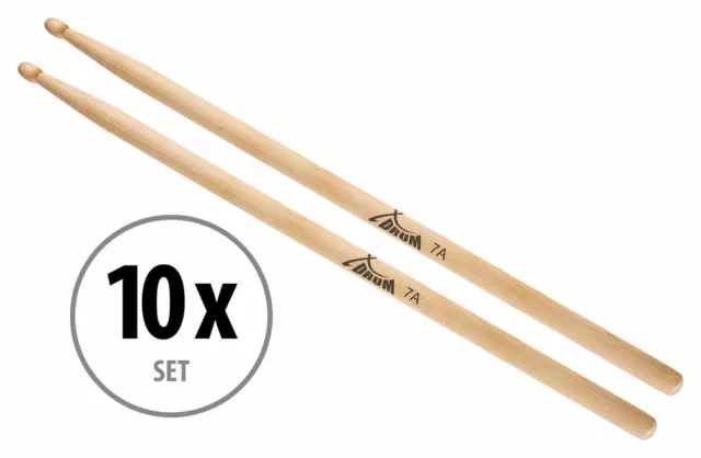 10 Paar XDrum 7A Ahorn Drumsticks Drum Sticks Trommel Stöcke Schlagzeug Wood Tip