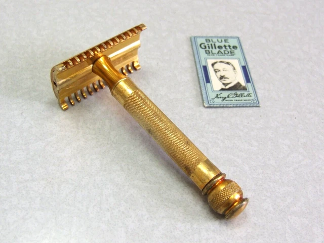 Vintage 1930s Gillette NEW BALL HANDLE Open comb Double Edge Safety Razor Clean