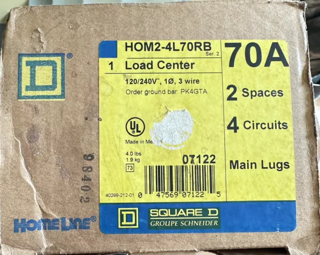 Homeline Square D Hom2-4L70Rb Outdoor Main Lug 70 Amp 2 Space Load Center