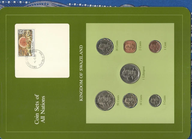 Coin Sets of All Nations Swaziland wcard 1975-1982 UNC 50 cents 1 Lilangeni 1981