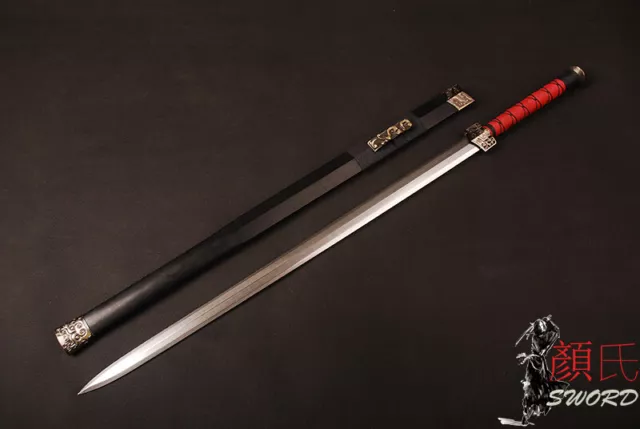 43''Chinese Han Dynasty Folded Steel Ebony Jian Sharp Double Edge Handmade Sword 3