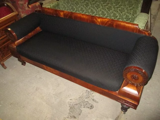 Edles sehr großes antikes Sofa um 1900 Mahagoni schwarz bezogen 200 cm