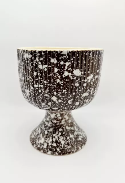 USA POTTERY Brown White Texture Splatter Speckle Footed Goblet Planter