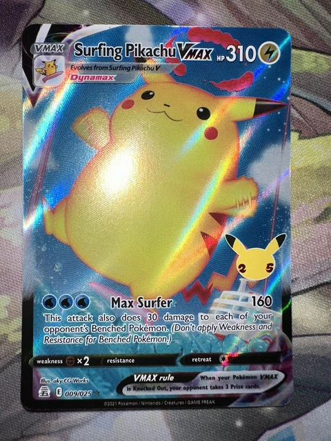 Carte Pokémon SURFING PIKACHU VMAX 009/025 – Édition Celebrations 25e Anniversaire