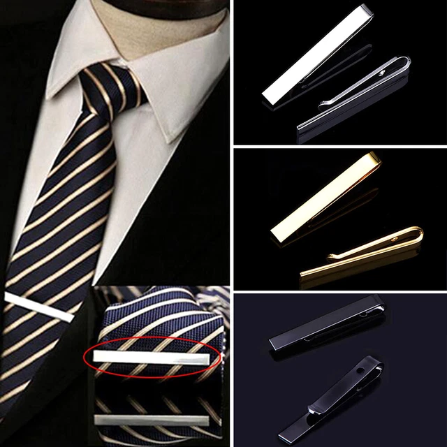 Hommes Étroit 4CM Barrette Sur Cravate Broche Pince Fermoire Slim or Noir Arge ,
