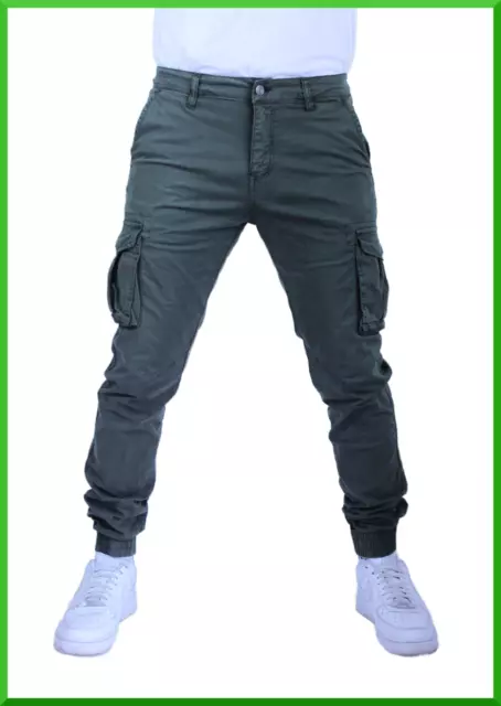 Pantalone da uomo cargo elasticizzati tasconi slim fit multitasche Regular