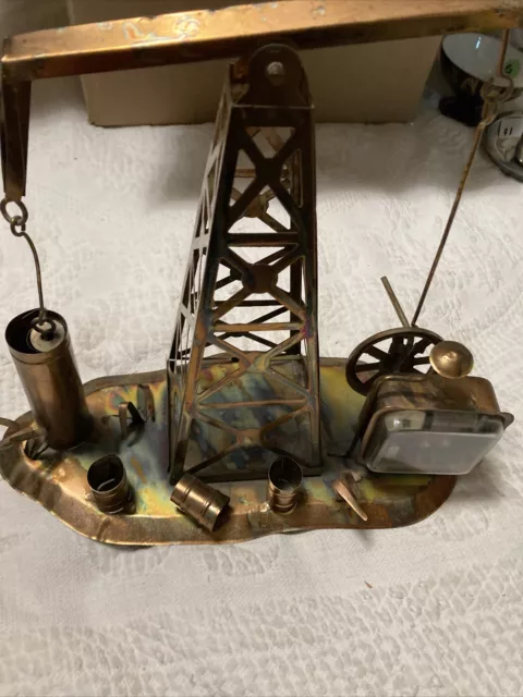 Vintage Copper Oil Well Derrick Moveable Musical Box "Happy Days Are Here Again"