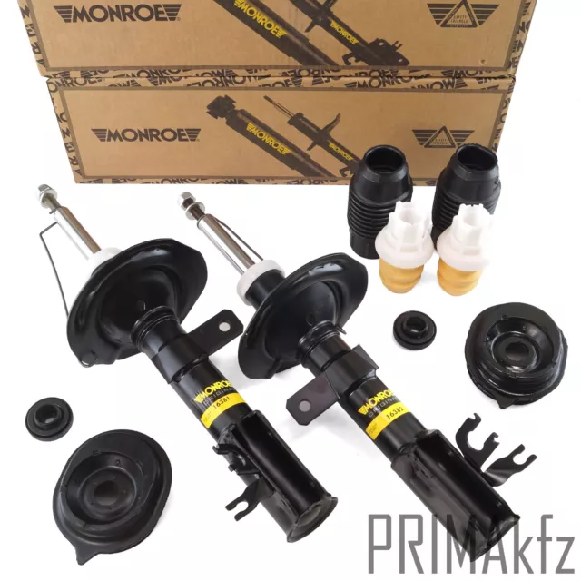 2x MONROE Stoßdämpfer + Federbeinlager Staubmanschette vorne für Fiat Panda 169