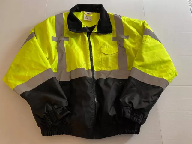 Hi-Vis Insulated Safety Reflective Bomber Jacket Zip Out Liner Yellow Size XL