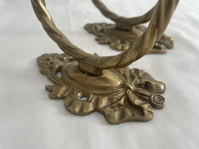 Pair 2 Antique Victorian Ornate Amber Glass Brass Hook Coat Hanger Wall Hardware 12